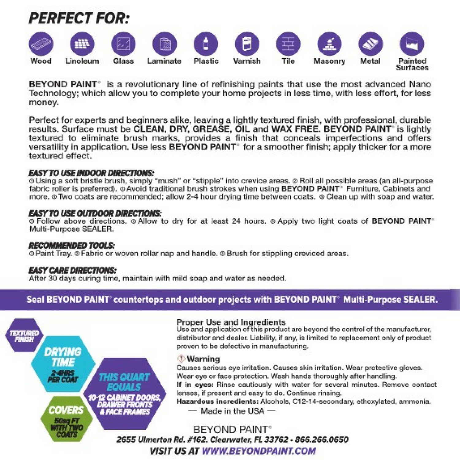 Beyond Paint Matte Bright White Water-Based Paint Exterior and Interior 1 qt