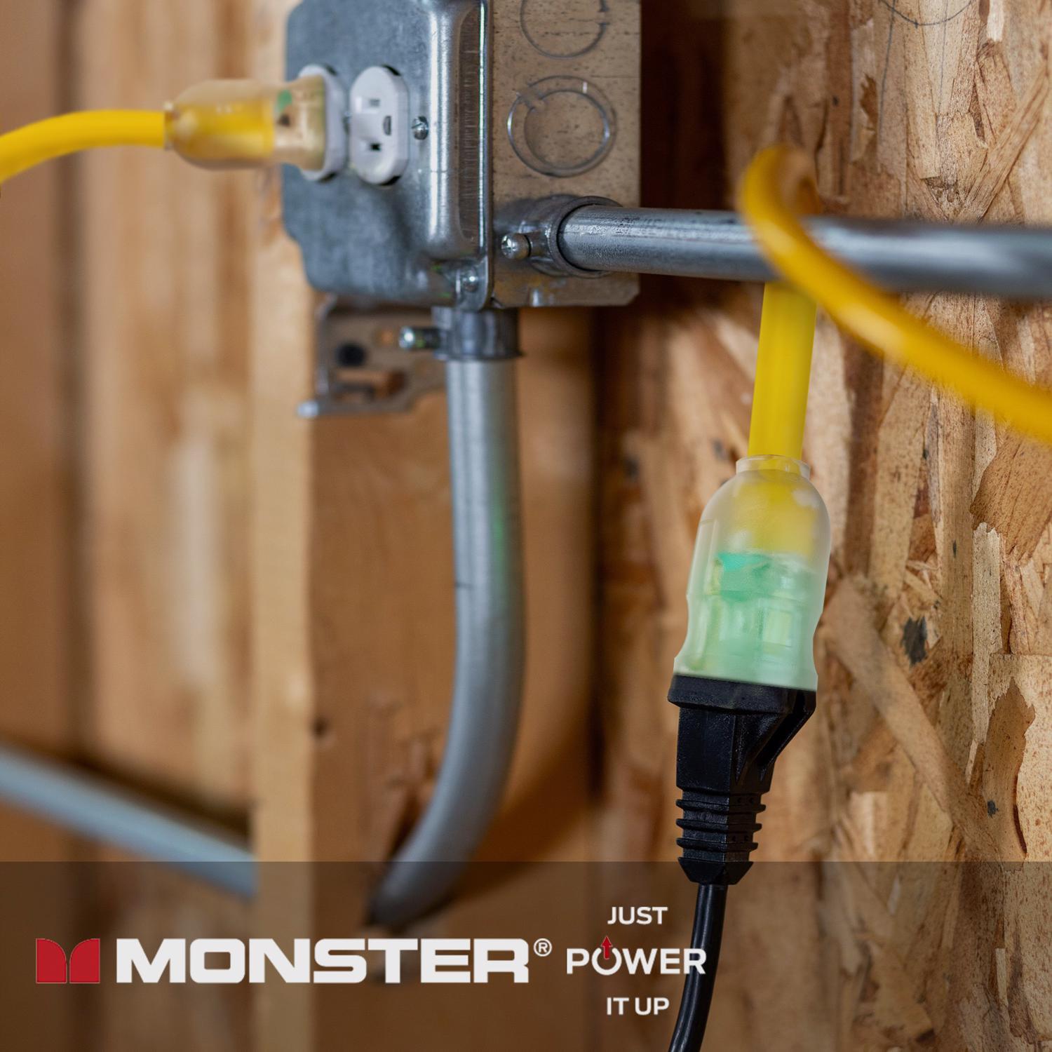 Monster Just Power It Up Outdoor 50 ft. L Yellow Extension Cord 10/3 SJTW