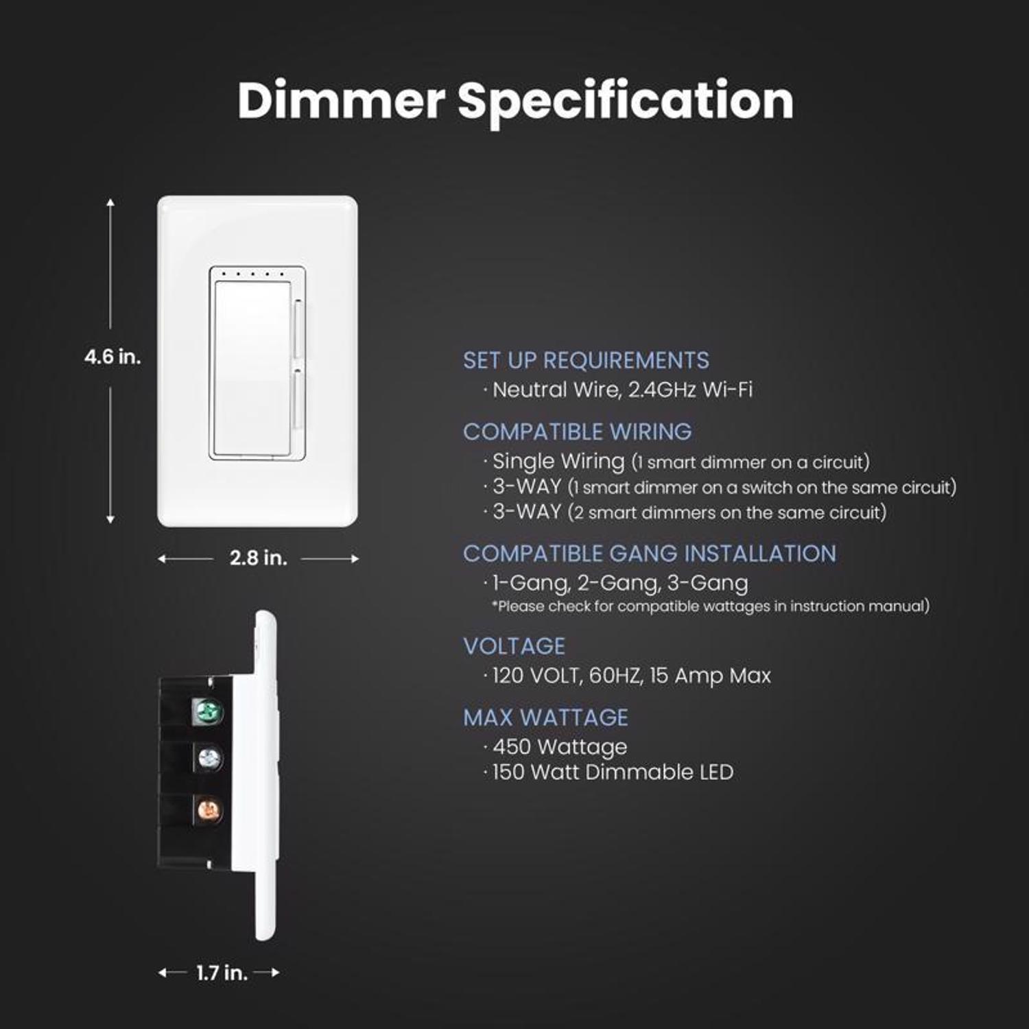 Feit Smart Home White 150 W Toggle Smart-Enabled Dimmer Switch 1 pk