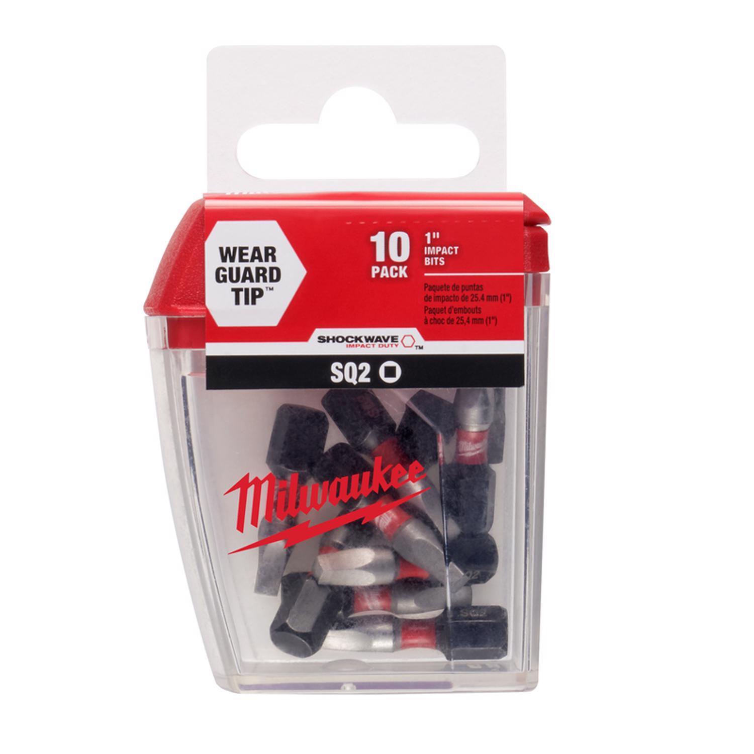 Milwaukee Shockwave Square Recess #2 X 1 in. L Impact Insert Bit Set Steel 10 pc