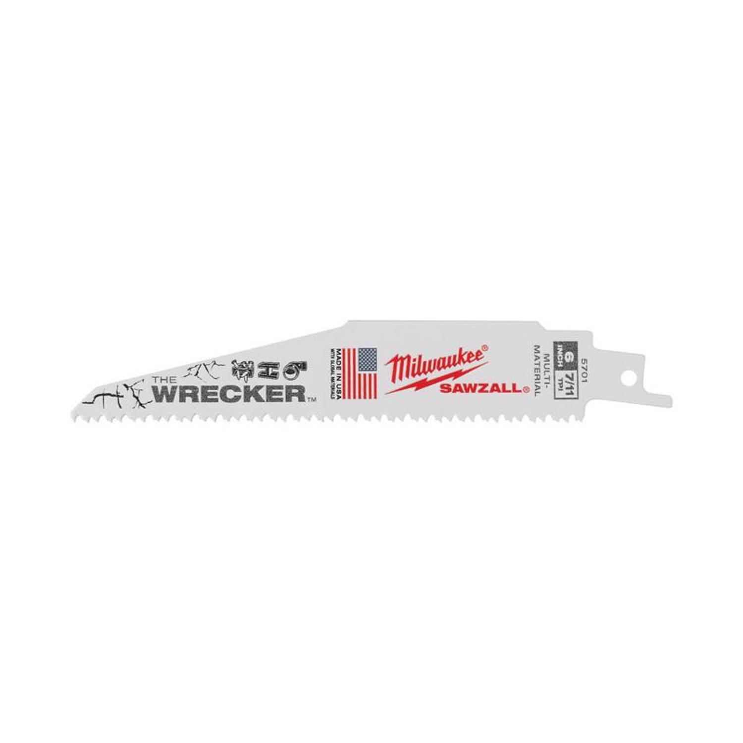 Milwaukee The Wrecker 6 in. Bi-Metal Demolition Reciprocating Saw Blade 7/11 TPI 5 pk