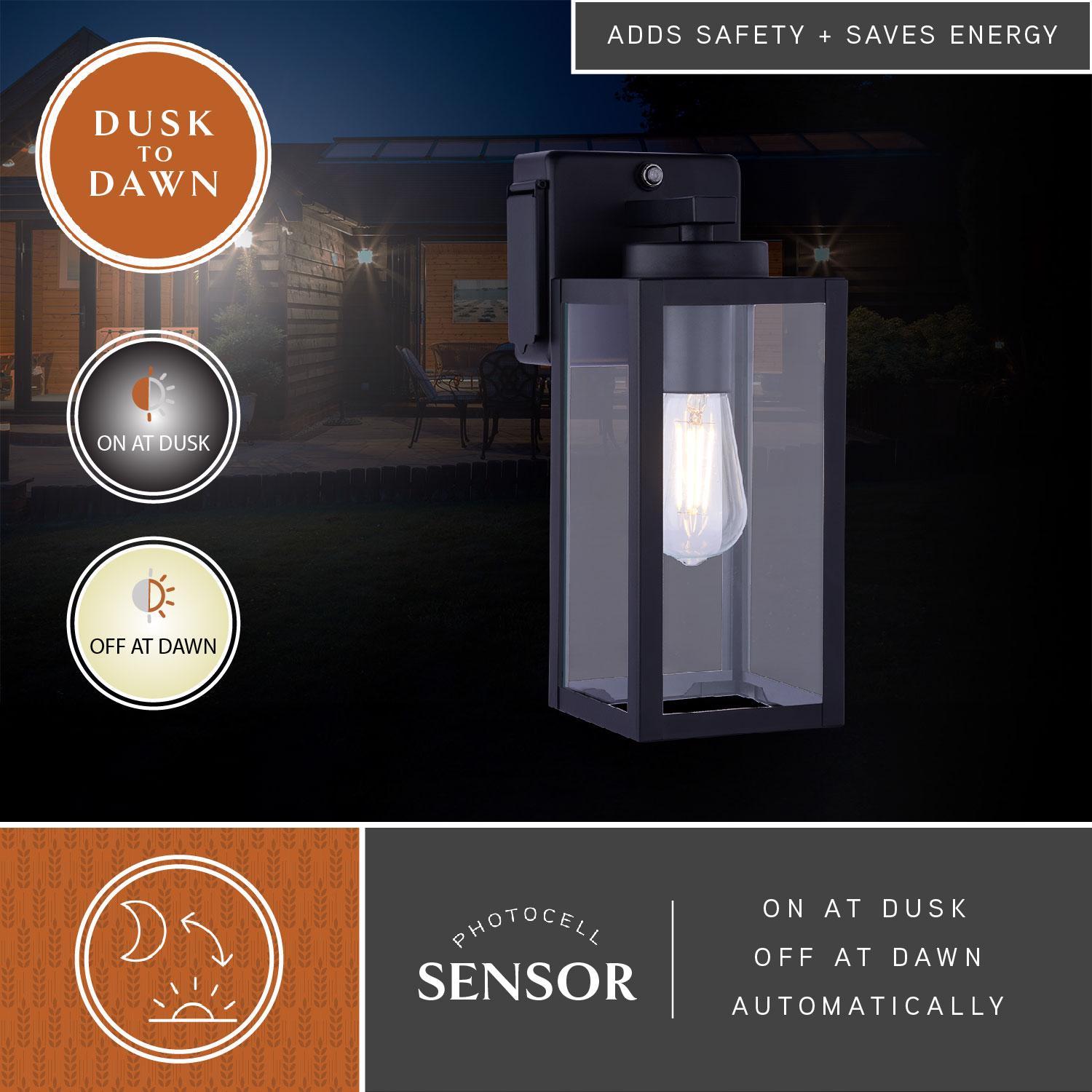 Dualux Textured Black Black Dusk to Dawn LED Porch Light