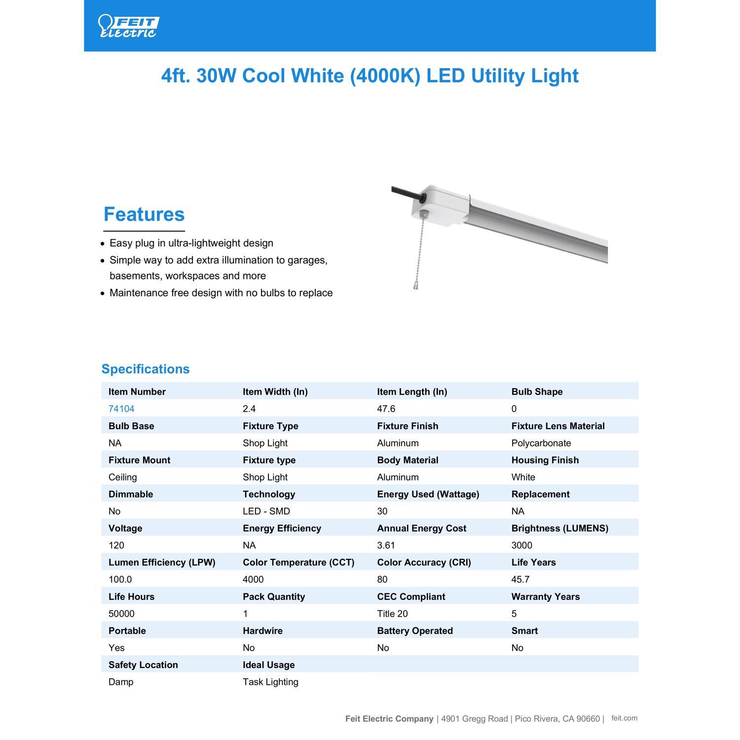 Feit SHOP 48 in. 1-Light each 30 W LED Shop Light