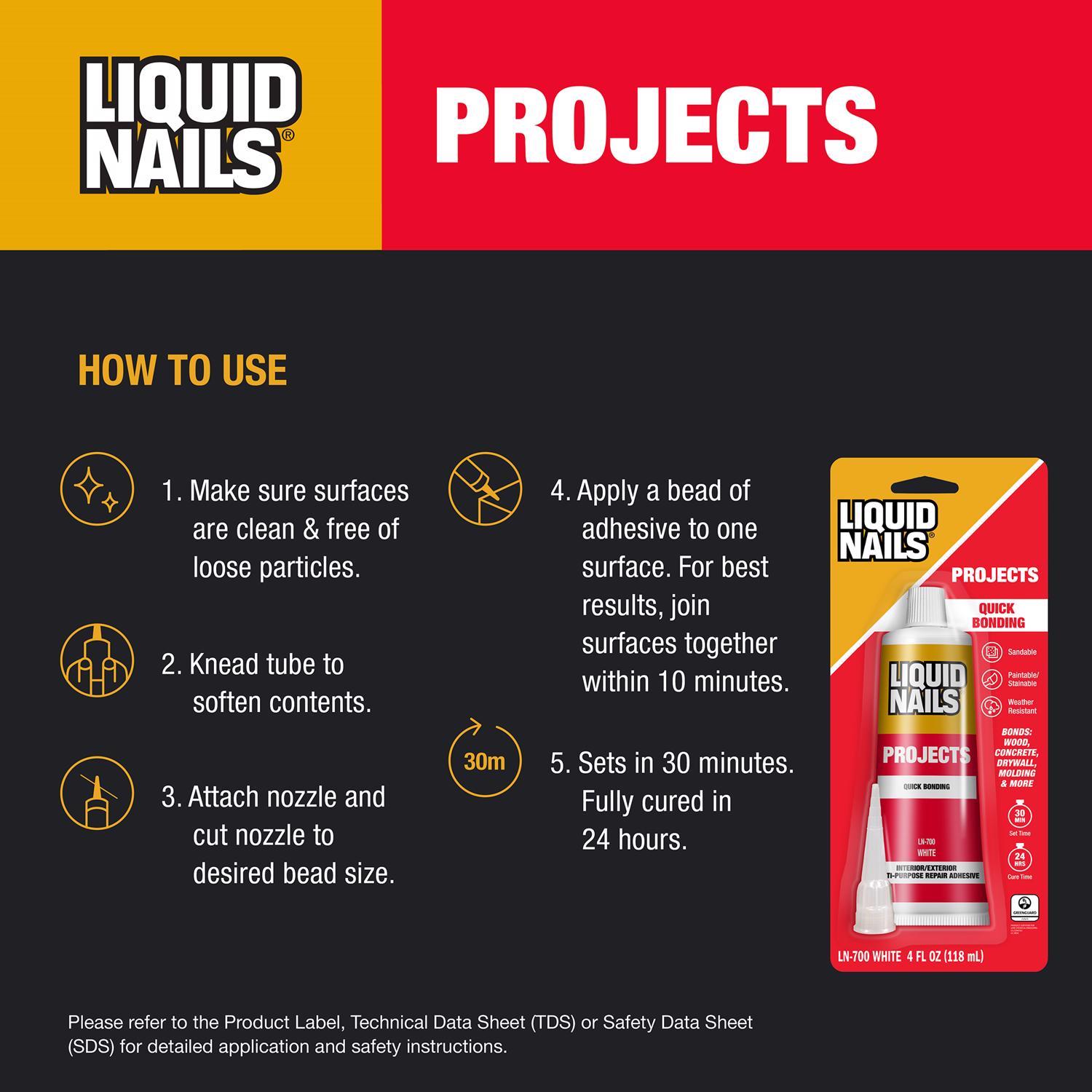 Liquid Nails Small Projects High Strength Latex White Adhesive 4 oz