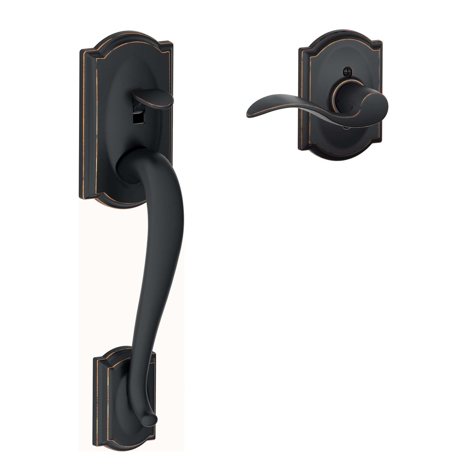 Schlage Camelot Aged Bronze Handleset