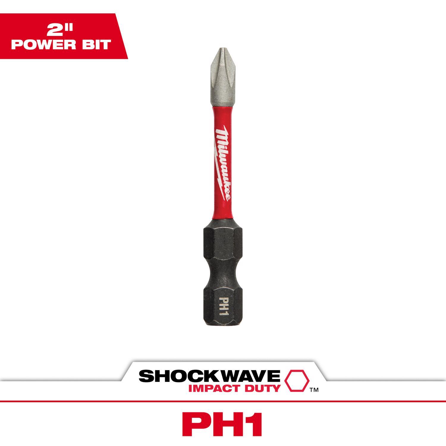 Milwaukee Shockwave Phillips #1 X 2 in. L Impact Power Bit Steel 1 pc