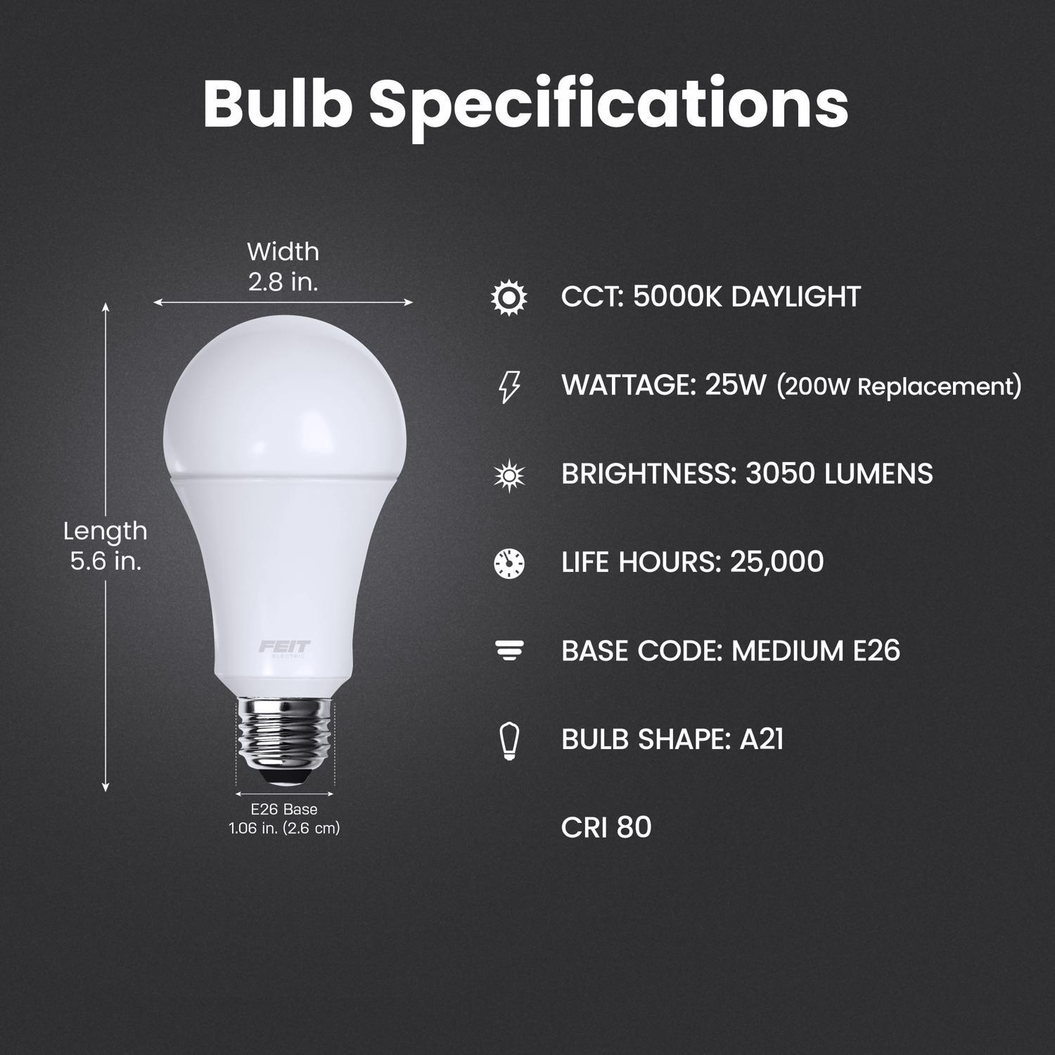 Feit A21 E26 (Medium) LED Bulb Daylight 200 Watt Equivalence 1 pk