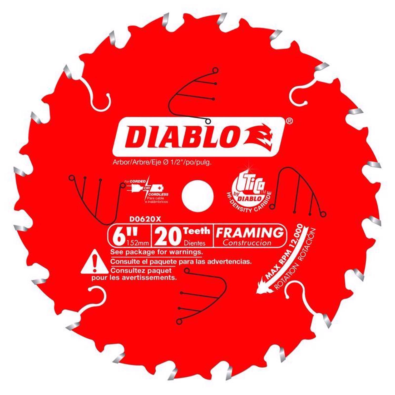 Diablo Tracking Point 6-1/2 in. D X 5/8 in. TiCo Hi-Density Carbide Framing Blade 24 teeth 1 pk