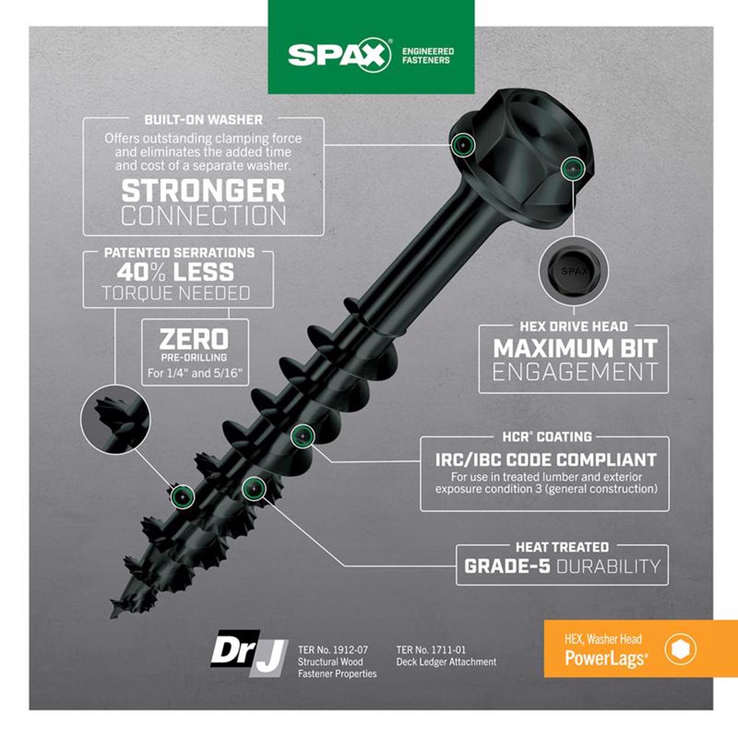 SPAX PowerLags 1/4 in. X 3 in. L Washer High Corrosion Resistant Carbon Steel Lag Screw 12 pk