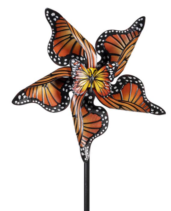 Evergreen Monarch Butterfly Metal Wind Spinner 48 H in.