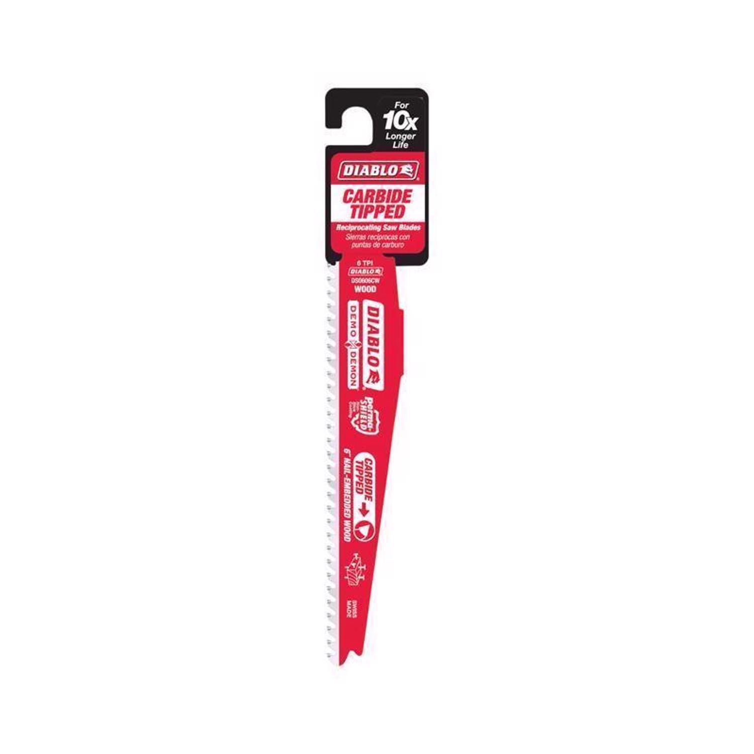 Diablo Demo Demon 6 in. Carbide Tipped Nail-Embedded Wood Reciprocating Saw Blade 6 TPI 1 pc