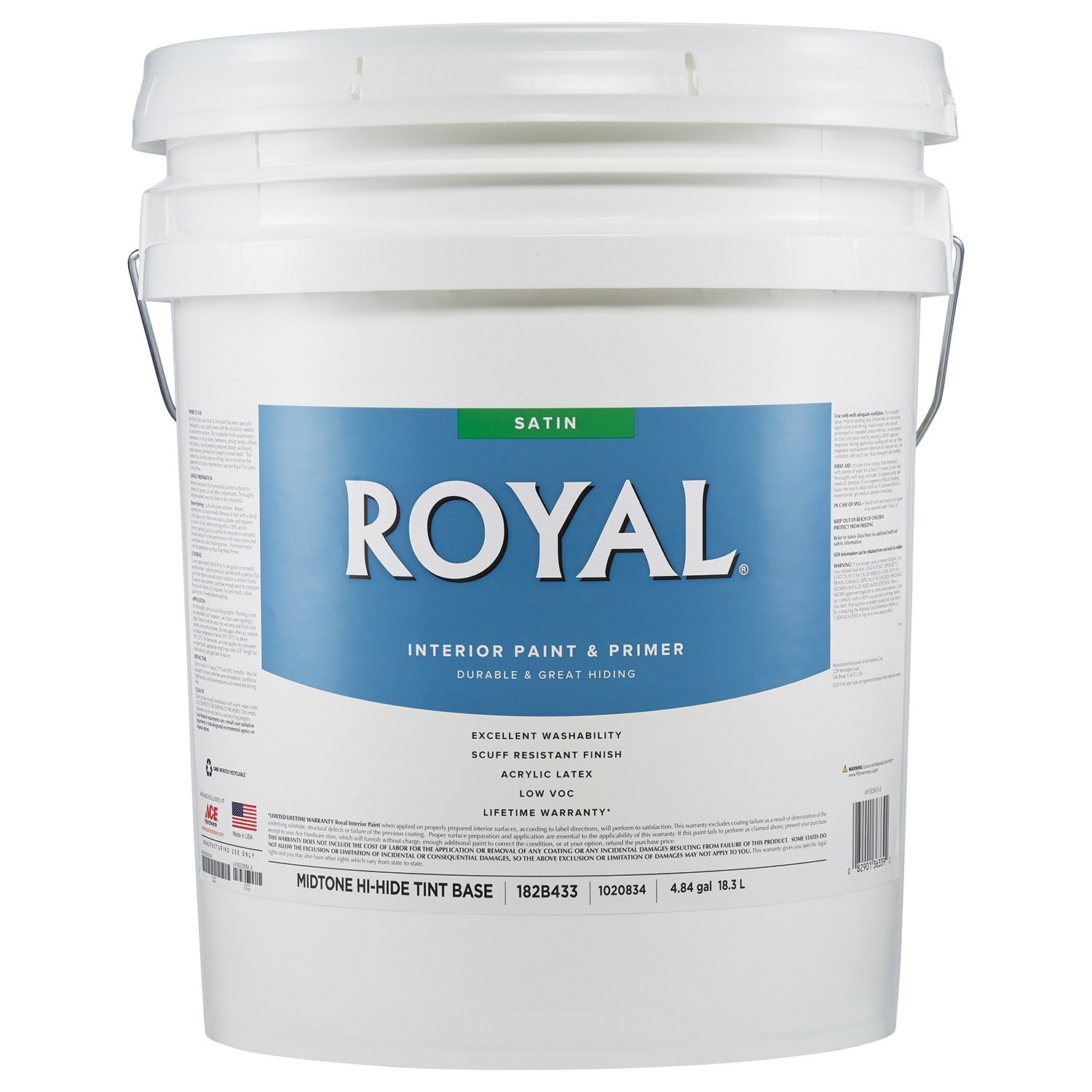 Royal Satin Tint Base Mid-Tone Base Paint and Primer Interior 5 gal