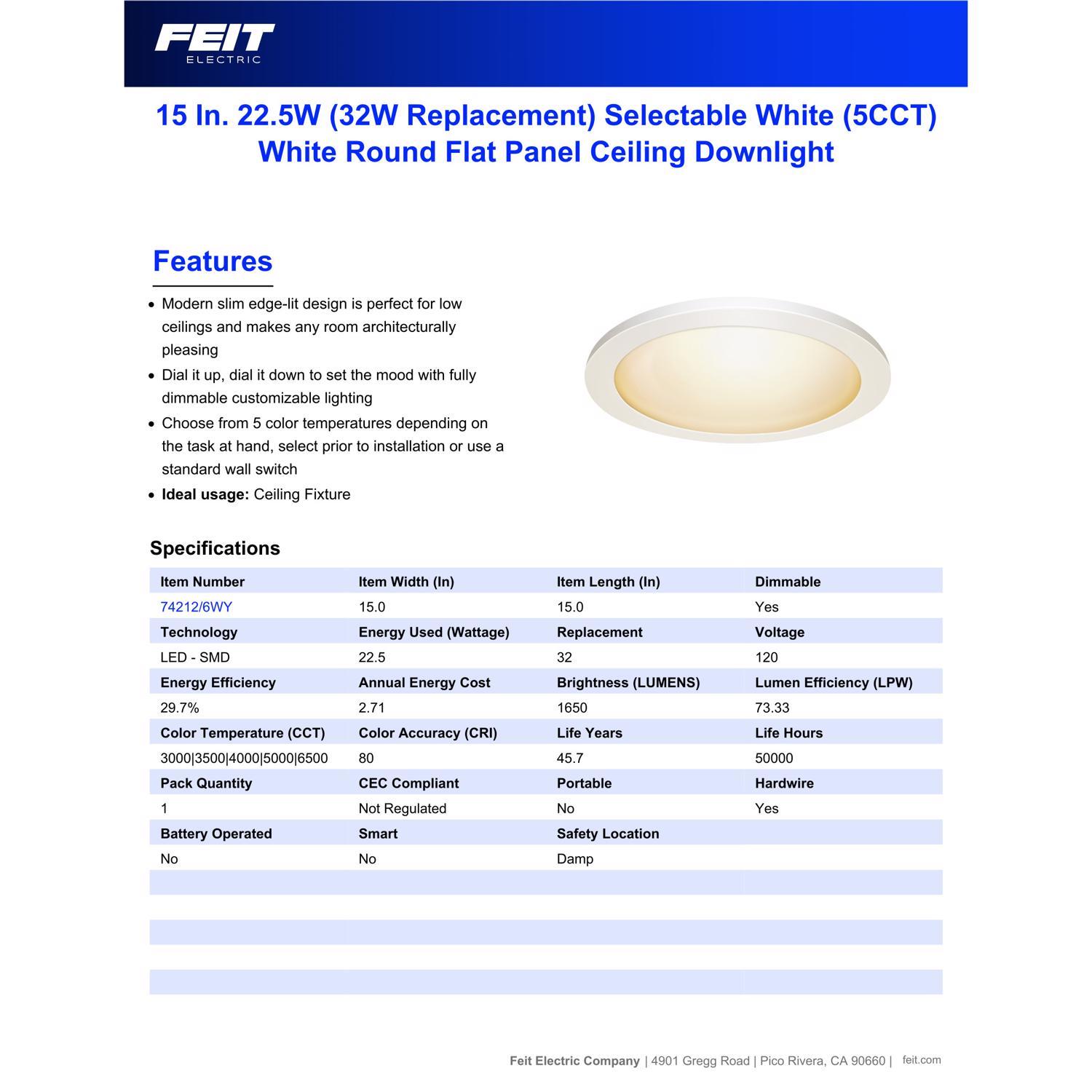 Feit Electric 1 in. H X 15 in. W X 15 in. L White LED Flat Panel Light Fixture