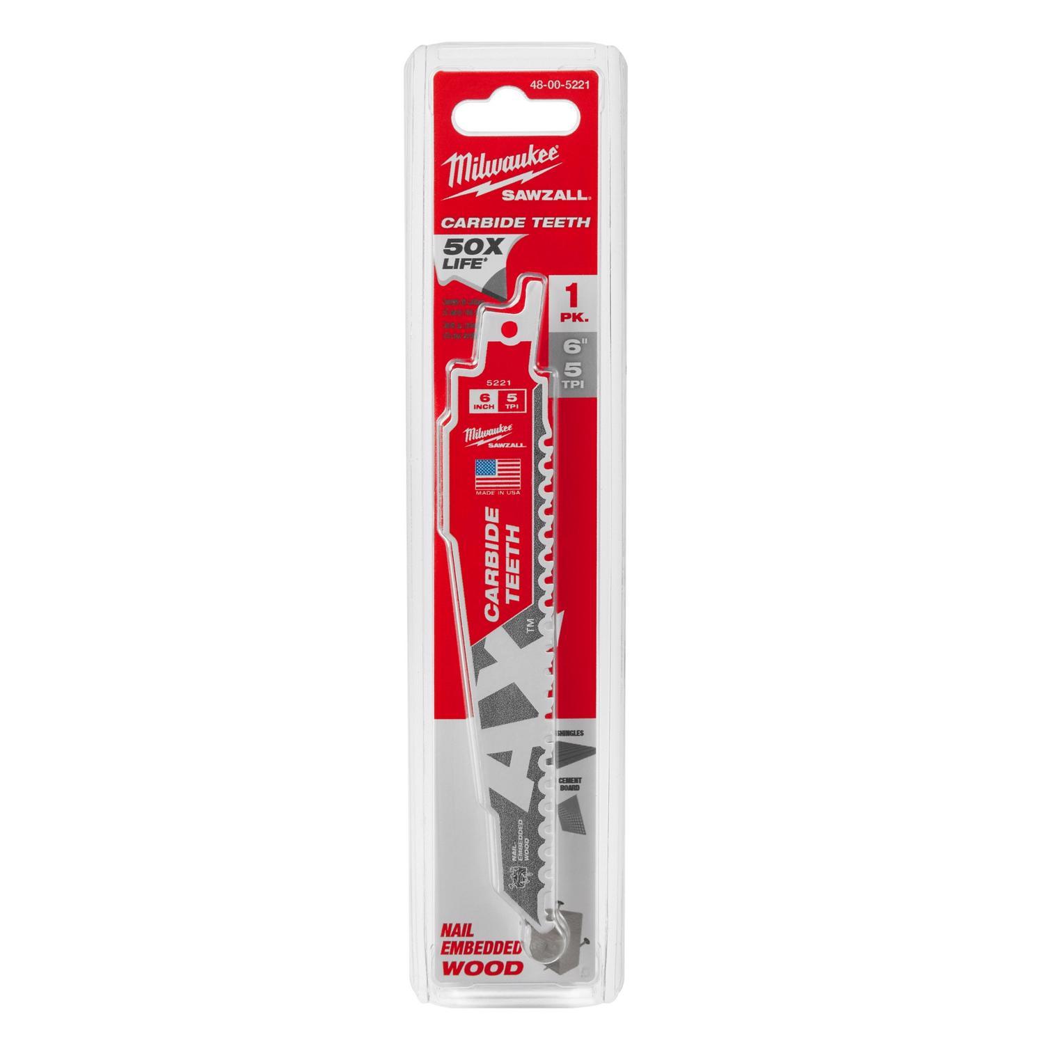 Milwaukee AX 6 in. Carbide Demolition Reciprocating Saw Blade 5 TPI 1 pk