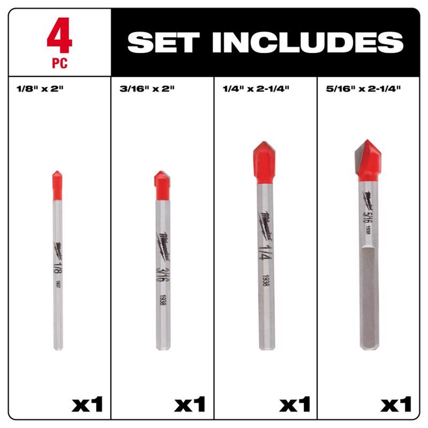 Milwaukee 5.25 in. L Carbide Tipped Glass and Tile Bit Set 3-Flat Shank 4 pk