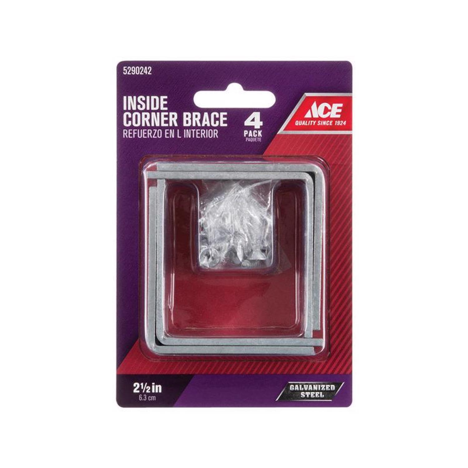 Ace 2-1/2 in. H X 3.75 in. W X 2-1/2 in. D Galvanized Steel Inside L Corner Brace