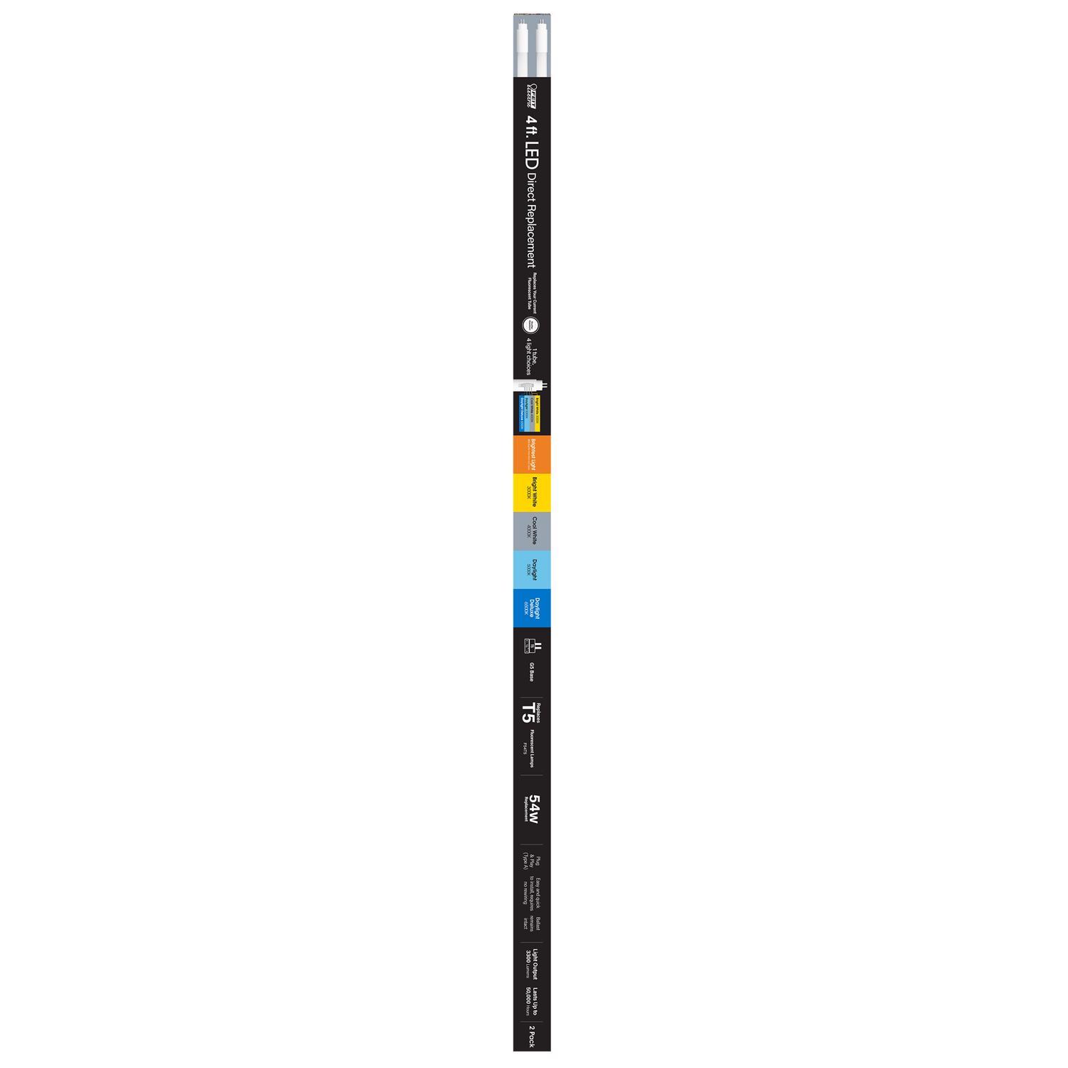 Feit Linear T5 Bright White/Cool White/Daylight/Daylight Deluxe 48 in. G5 T5 LED Linear Lamp 54 Watt