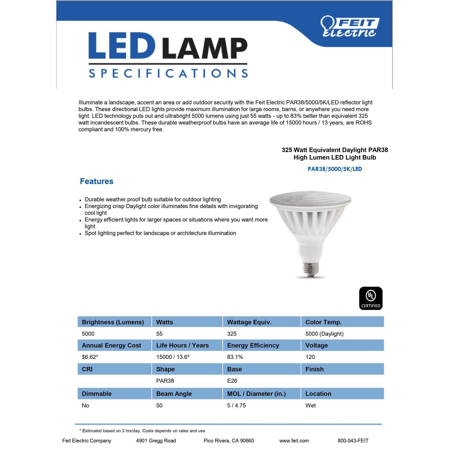 Feit PAR38 E26 (Medium) LED Bulb Daylight 325 Watt Equivalence 1 pk