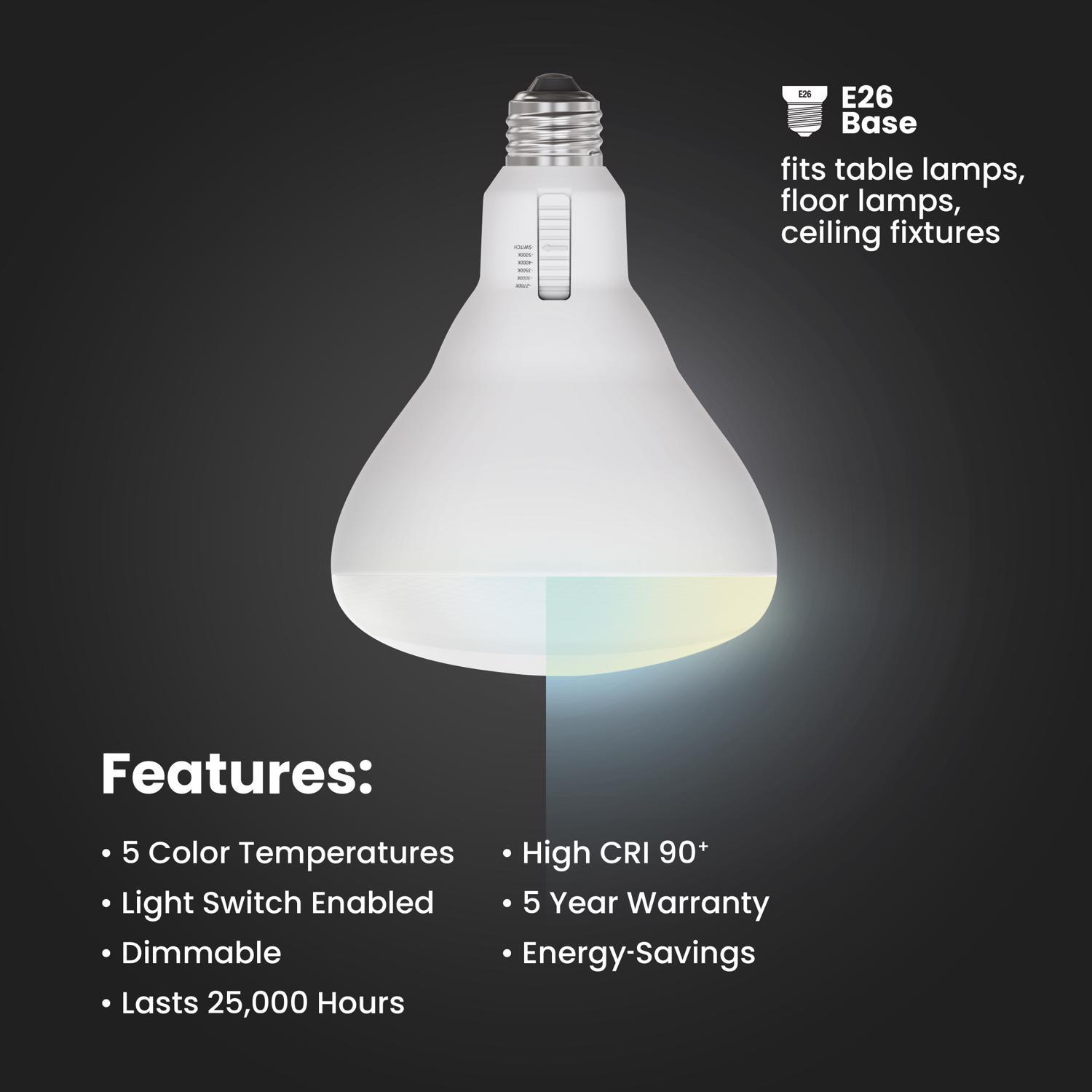 Feit BR40 E26 (Medium) LED Floodlight Bulb Adjustable White 65 Watt Equivalence 2 pk