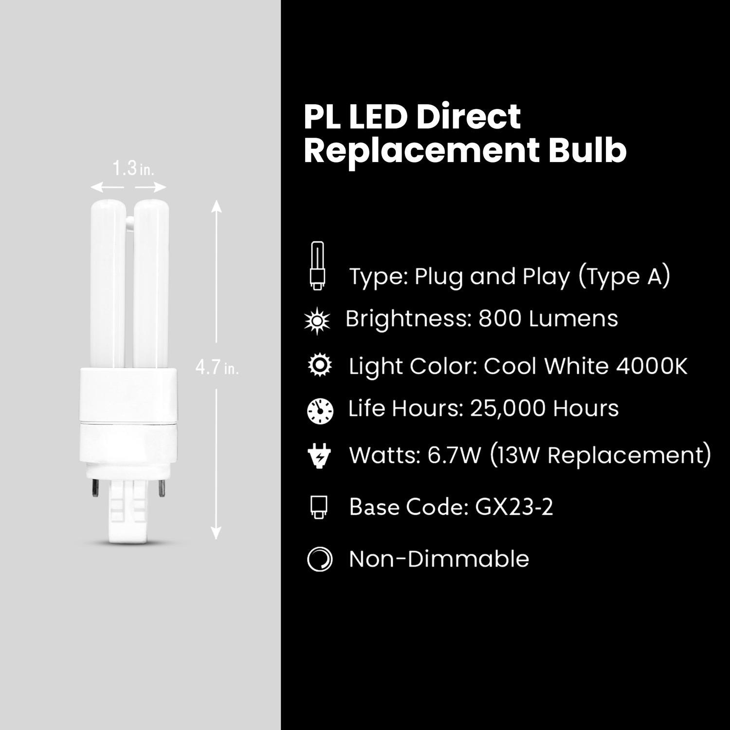 Feit PL GX24Q-1 4 Pin LED Tube Light Soft White 13 Watt Equivalence 1 pk