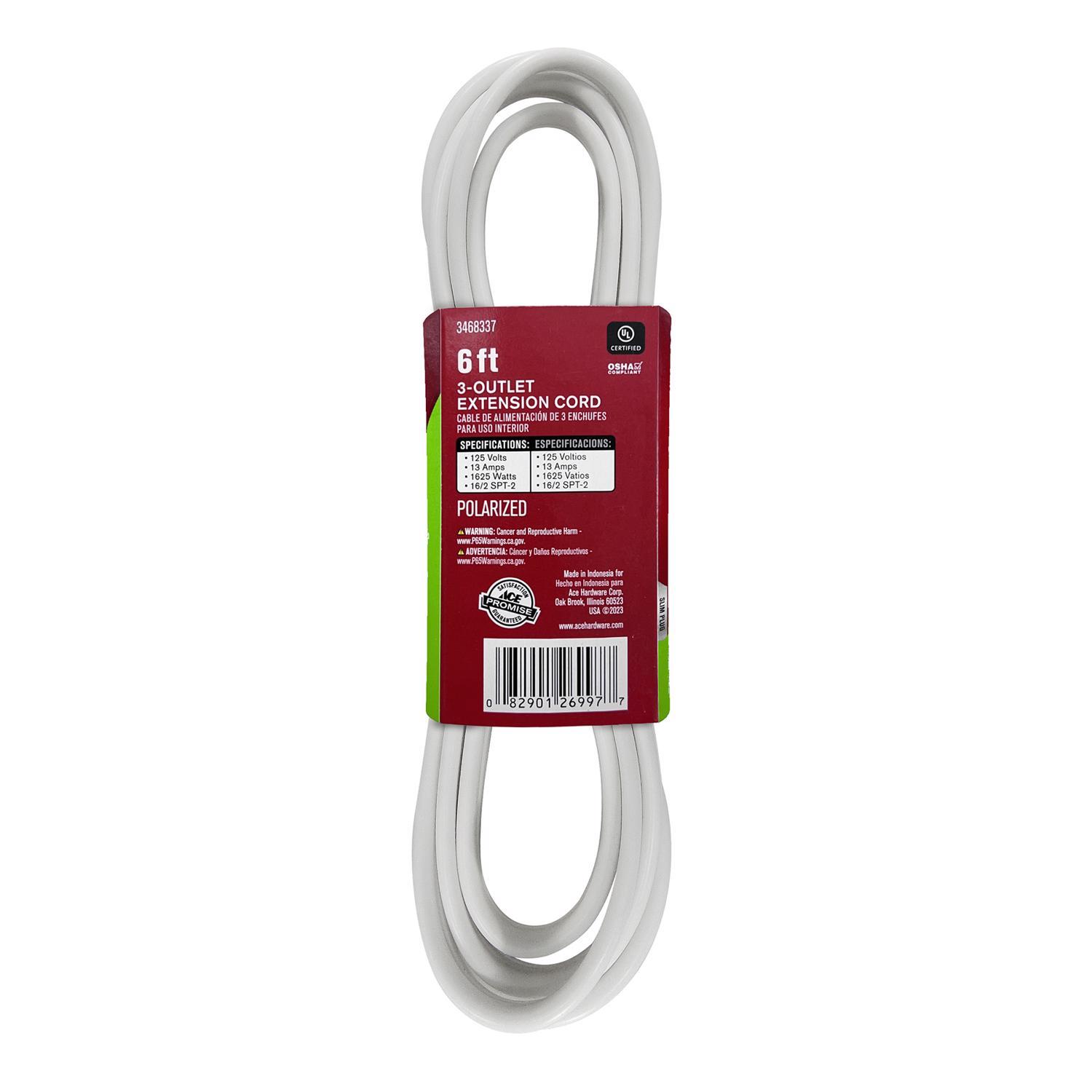 Ace Indoor 6 ft. L White Extension Cord 16/2 SPT-2
