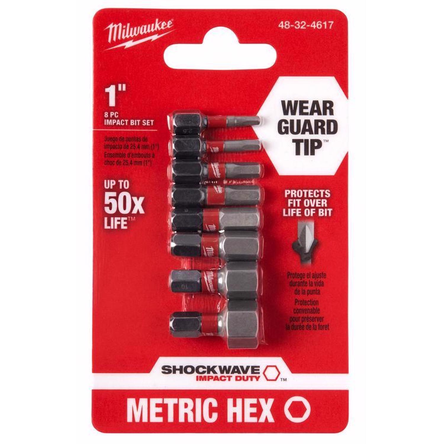 Milwaukee Shockwave Hex 1 in. L Impact Insert Bit Set Steel 8 pc