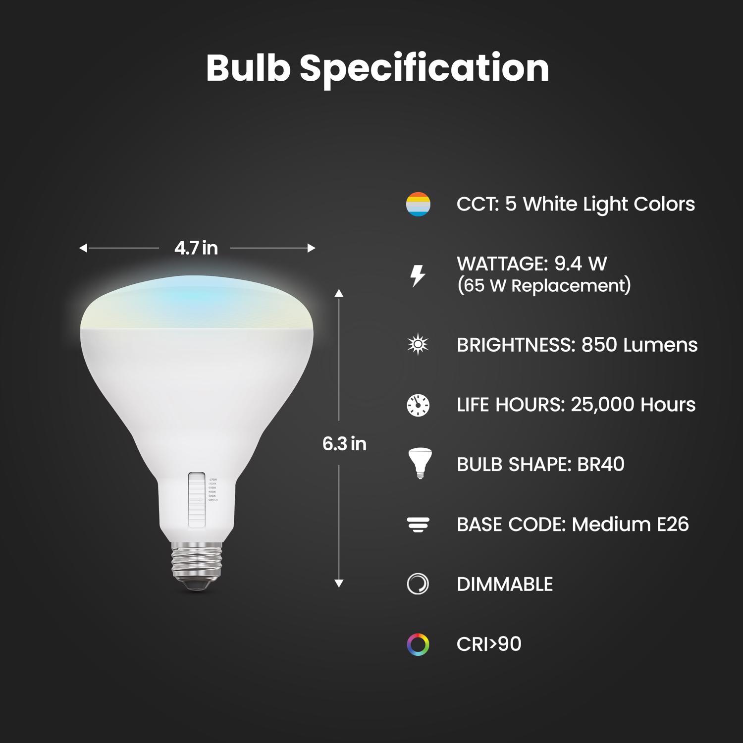 Feit BR40 E26 (Medium) LED Floodlight Bulb Adjustable White 65 Watt Equivalence 2 pk