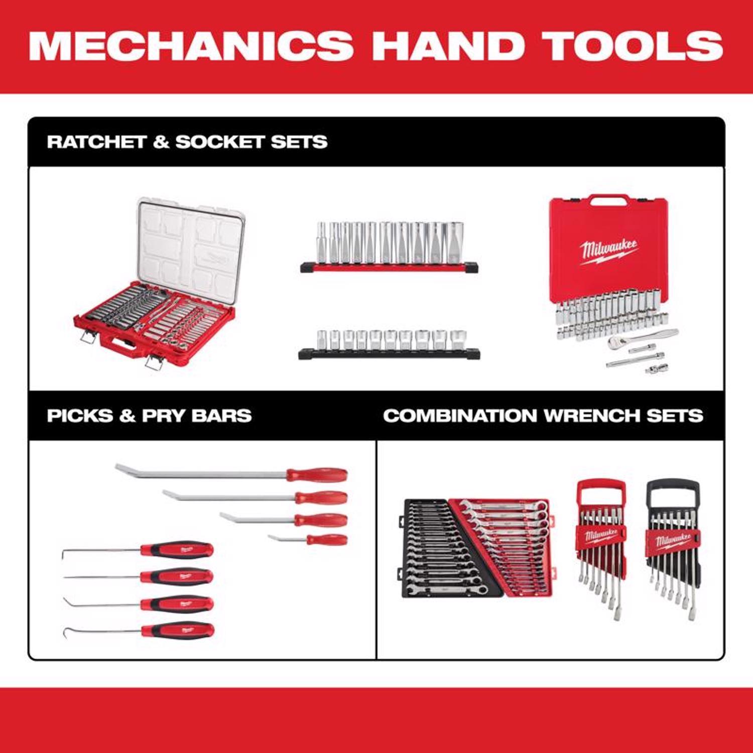 Milwaukee PACKOUT 1/4 and 3/8 in. drive Metric and SAE 106 Piece Mechanics Ratchet and Socket Set 90