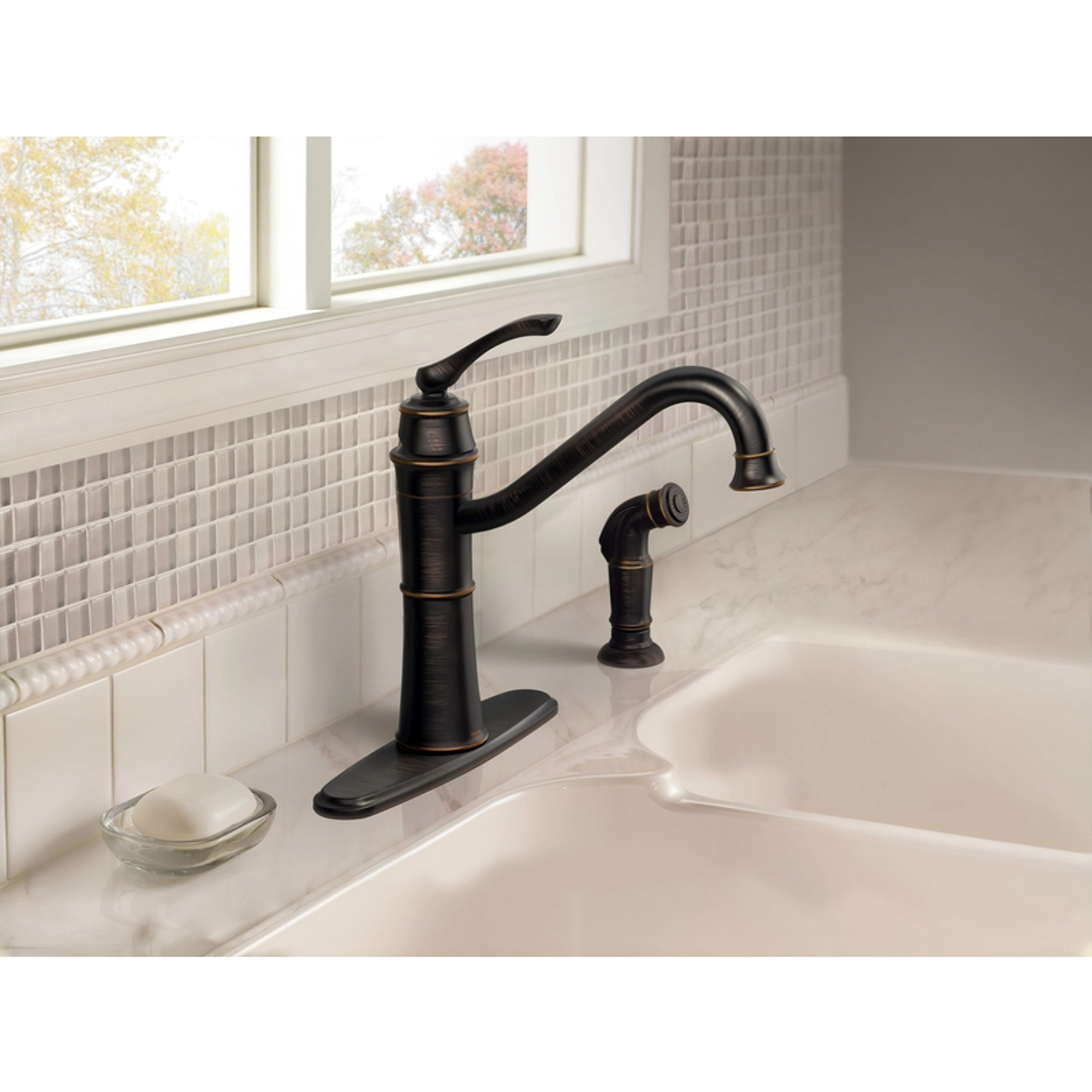 Moen Wetherly One Handle Bronze Kitchen Faucet Side Sprayer Included