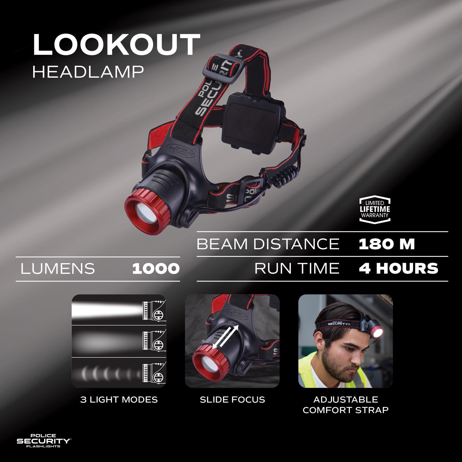 Police Security Lookout 1000 lm Black LED Head Lamp AA Battery