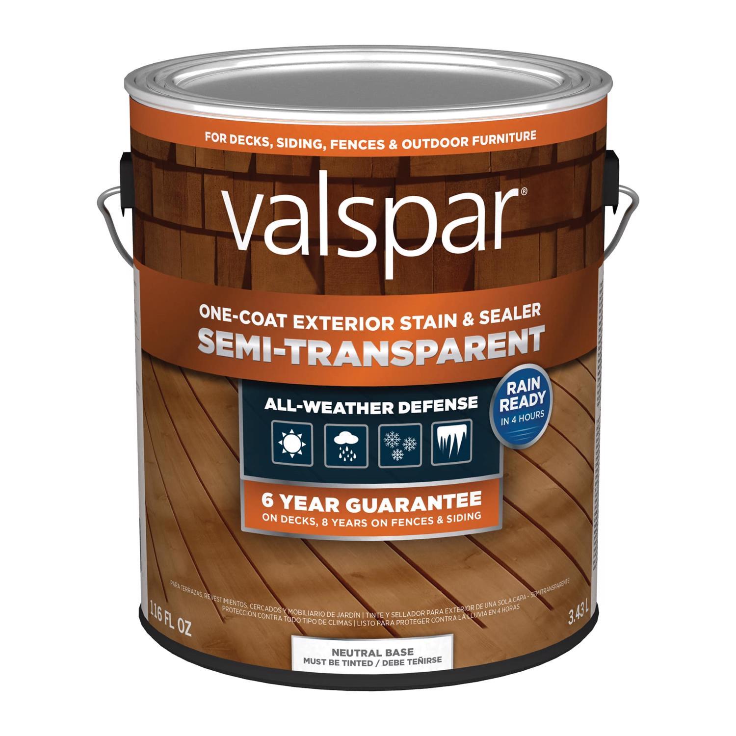 Valspar One-Coat Semi-Transparent Tintable Neutral Base Water-Based Acrylic Stain and Sealer 1 gal