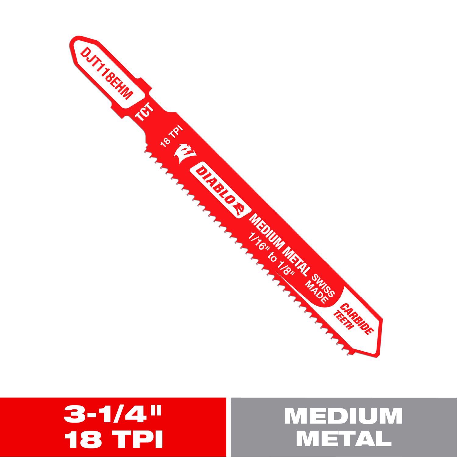 Diablo 3-1/4 in. Carbide T-Shank Thick Metal Jig Saw Blade 18 TPI 1 pk