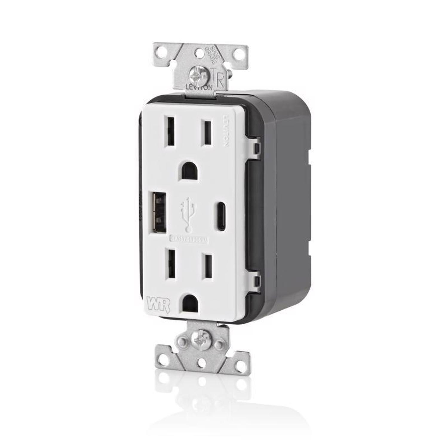 Leviton 15 amps 125 V USB White Outlet and USB Charger 5-15R 1 pk