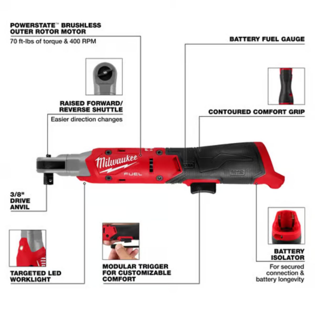 Milwaukee M12 FUEL 3/8 in. Brushless Cordless Ratchet Tool Only