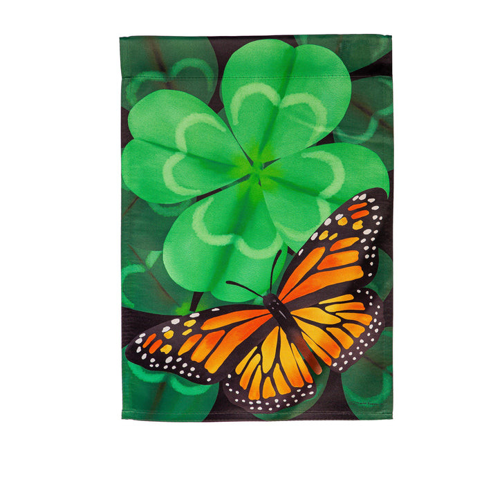 Evergreen Garden Flag Butterfly Clover Suede