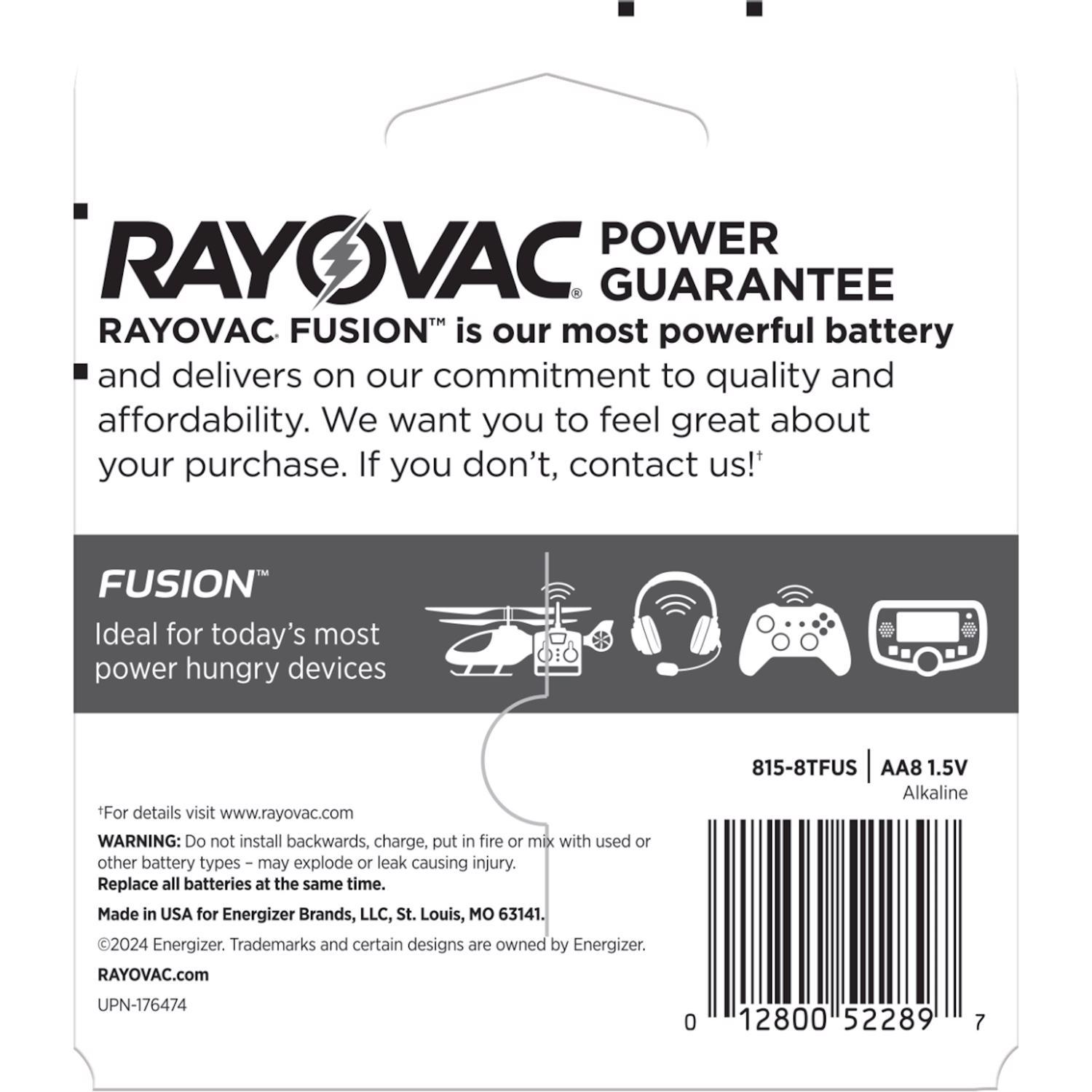 Rayovac Fusion AA Alkaline Batteries 8 pk Carded