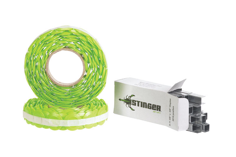 Stinger Wide Caps and Staples Green and Gray 3/8 in. L