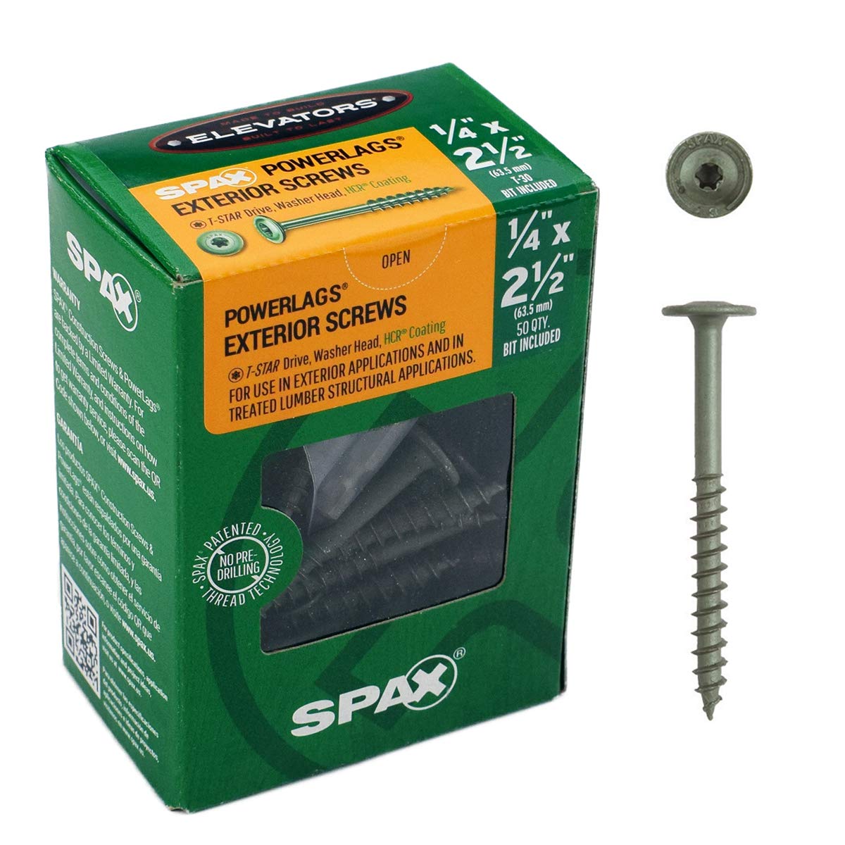 Elevators 1/4 x 2-1/2” Structural Lag Screws (1 Box Contains 50 Screws)