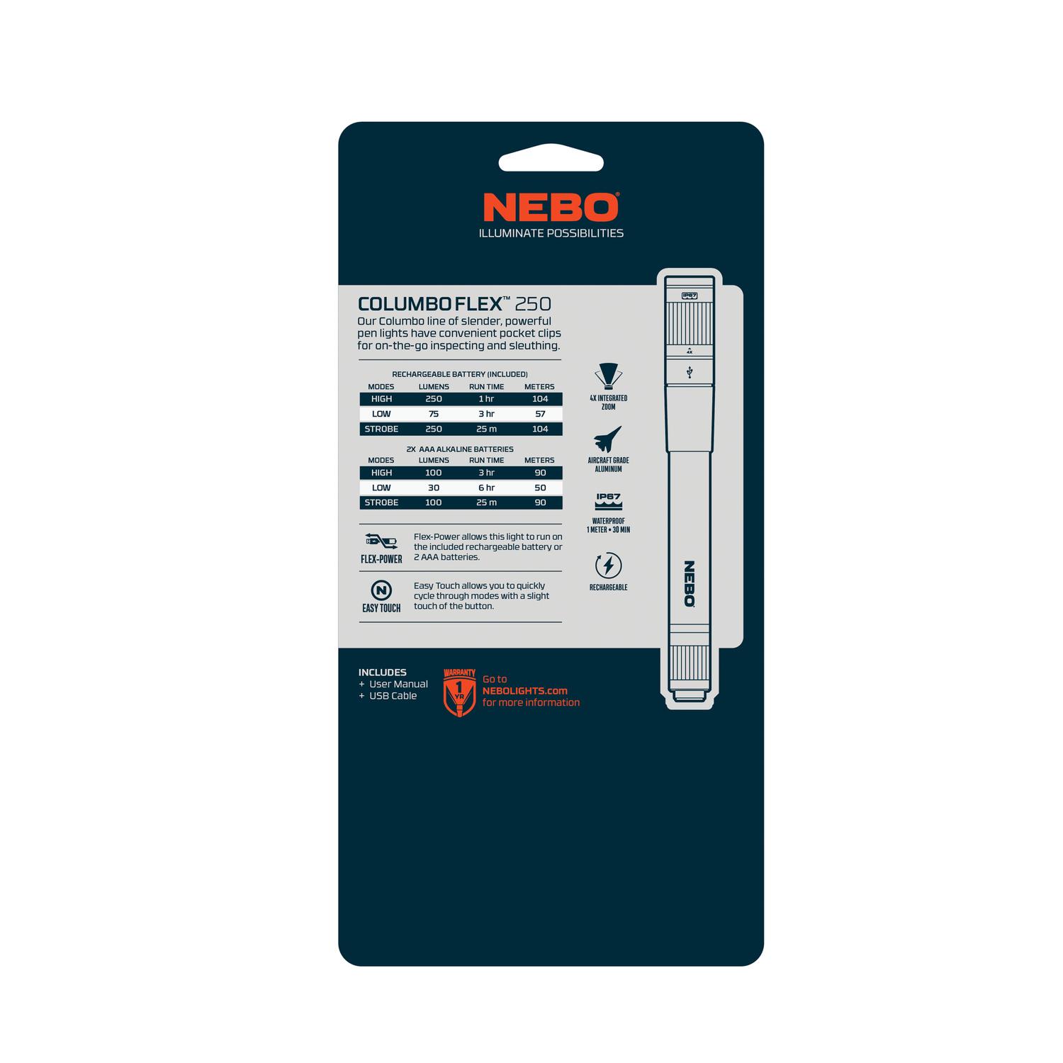 NEBO Columbo 250 lm Black LED Pen Light Stine Home + Yard The