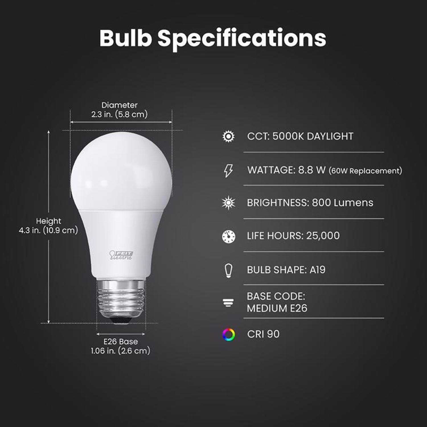 Feit A19 E26 (Medium) LED Bulb Daylight 60 Watt Equivalence 4 pk