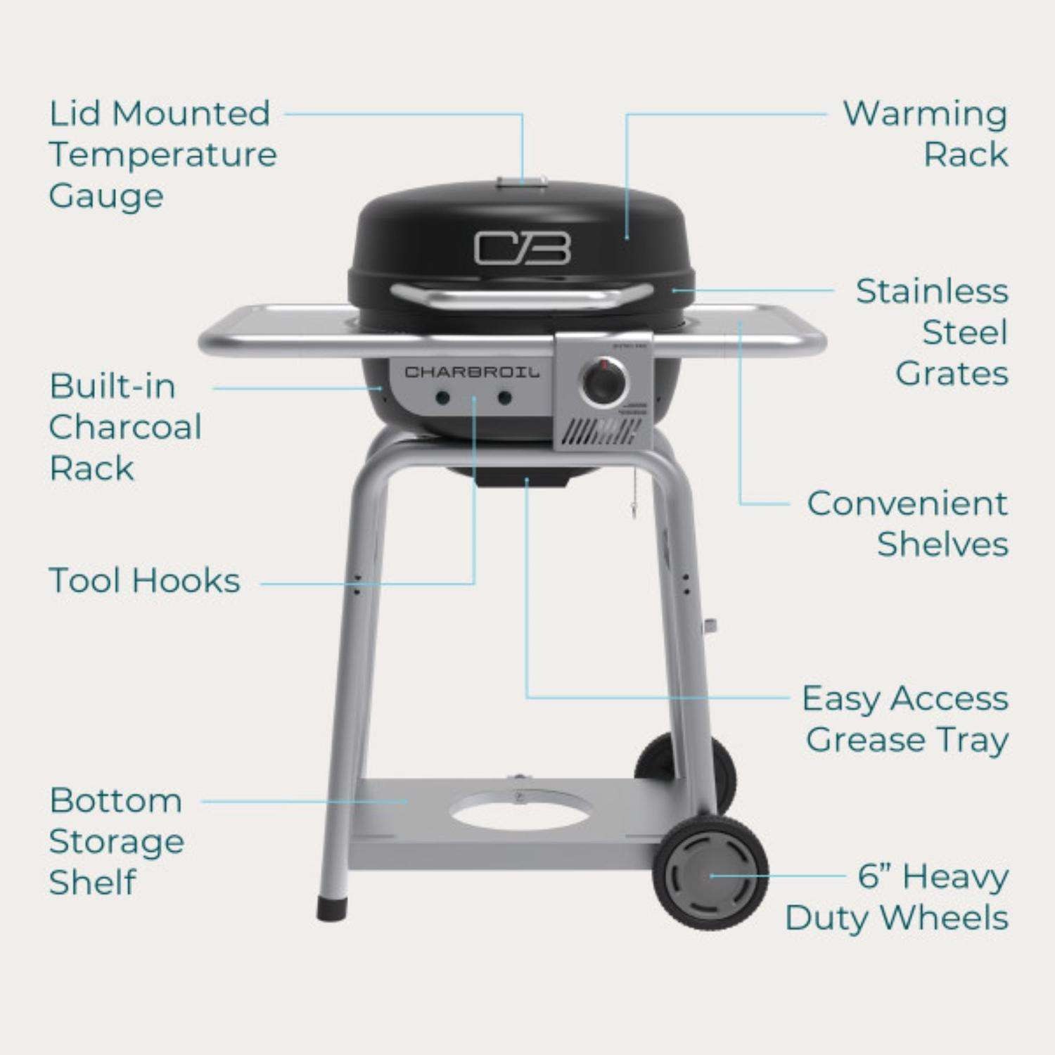 Char-Broil Bistro Pro 1 Burner Charcoal/Liquid Propane Grill Black/Silver