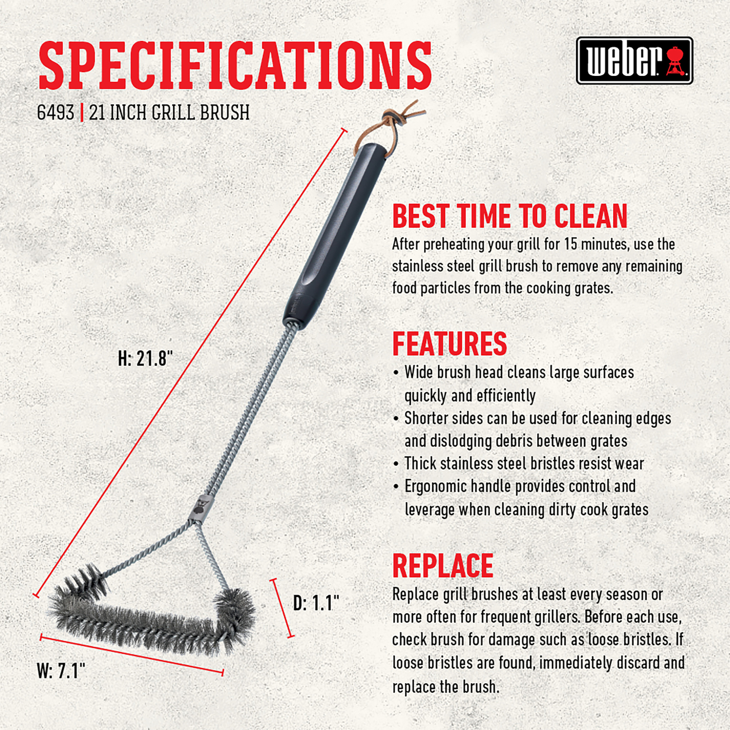 Weber Grill Brush 1.09 in. H X 21 in. L X 7.09 in. W 1 pk
