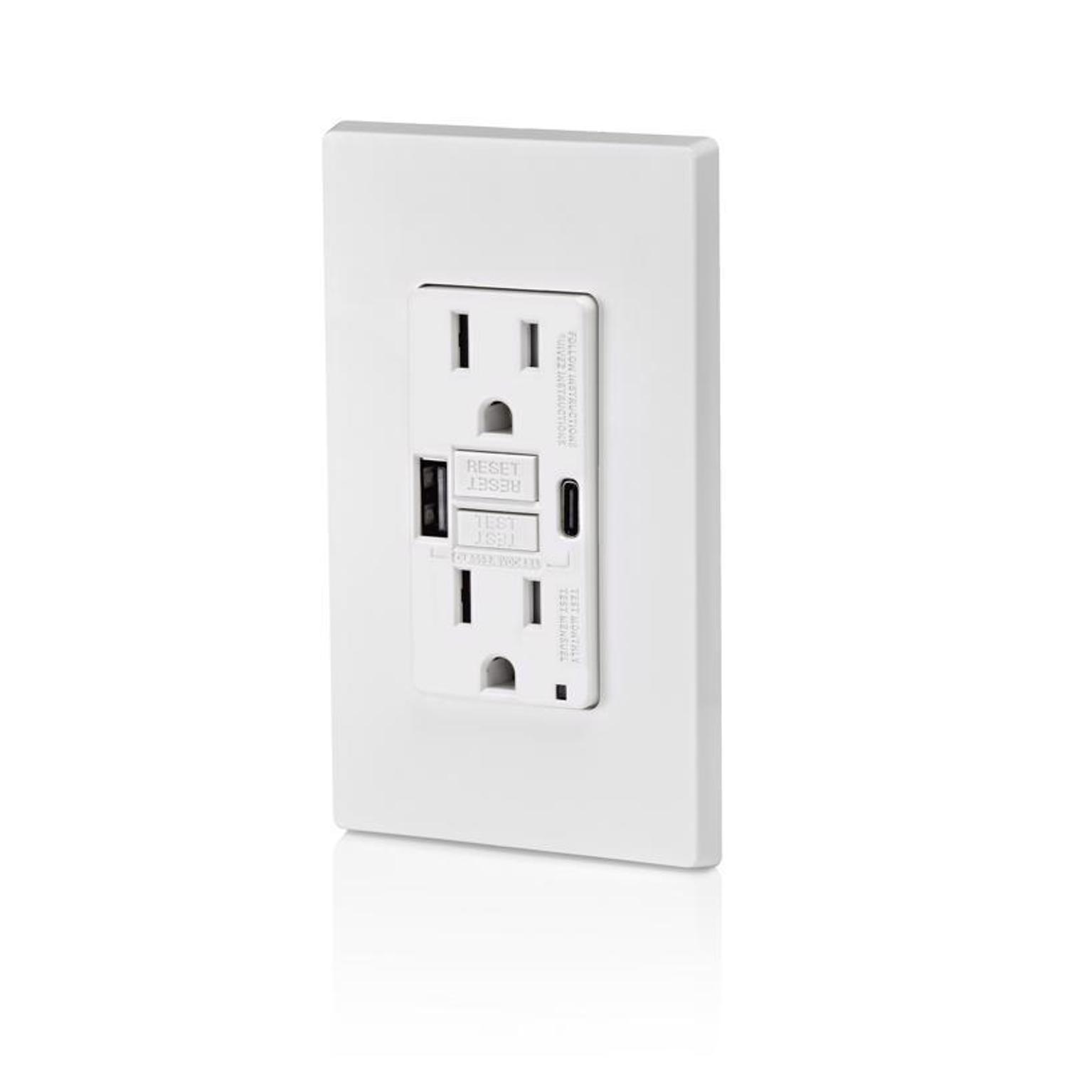 Leviton 15 amps 125 V GFCI White Outlet and USB Charger 5-15R 1 pk