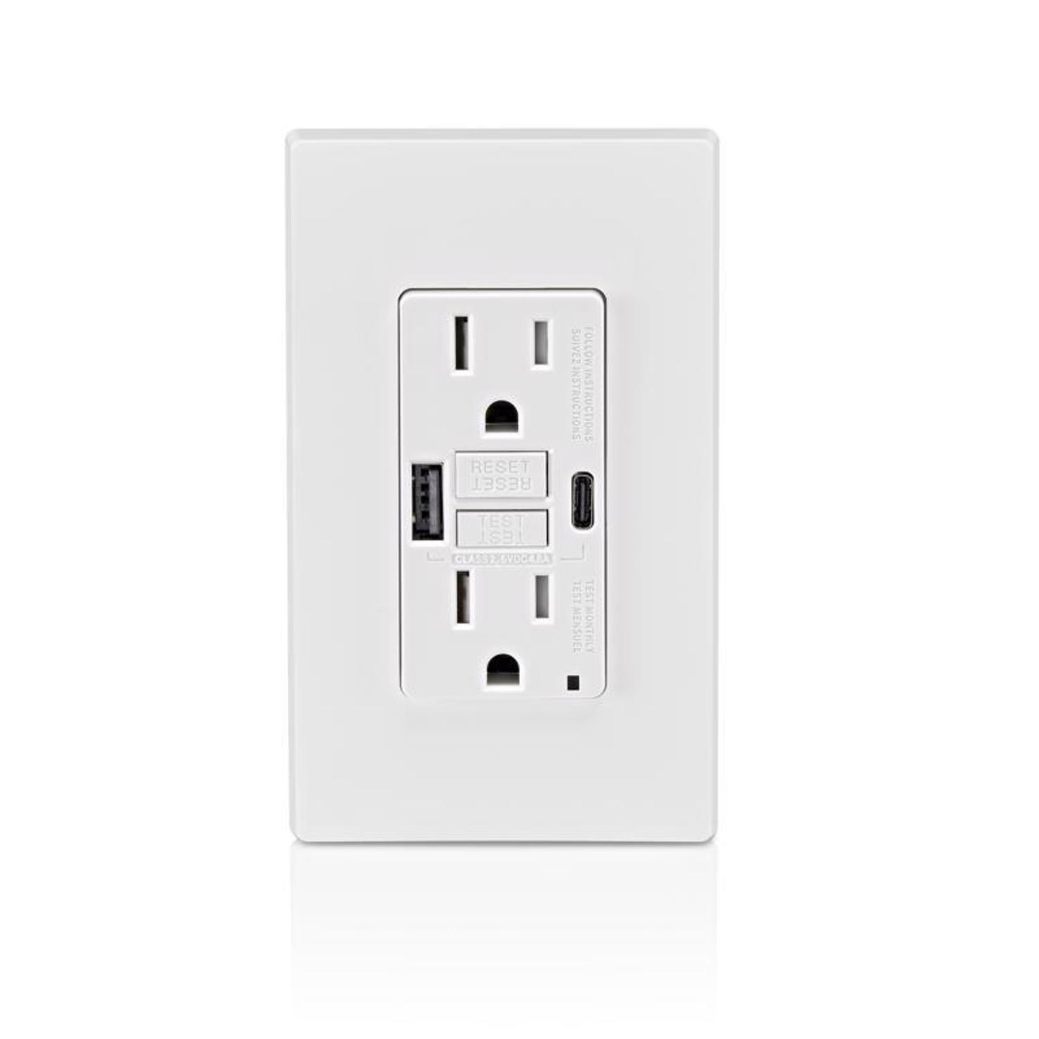 Leviton 15 amps 125 V GFCI White Outlet and USB Charger 5-15R 1 pk