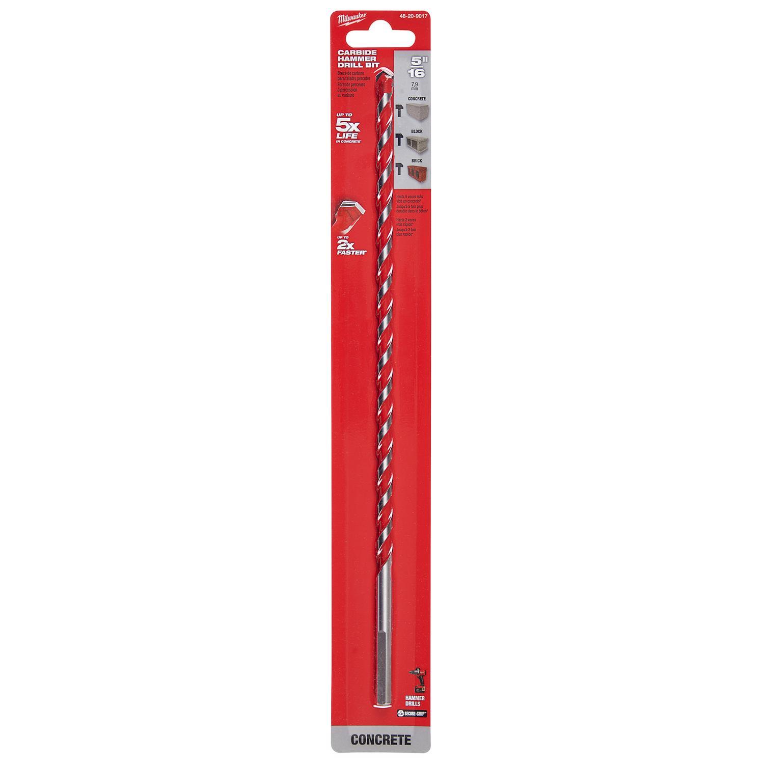 Milwaukee Shockwave 5/16 in. X 12 in. L Carbide Hammer Drill Bit 3-Flat Shank 1 pk