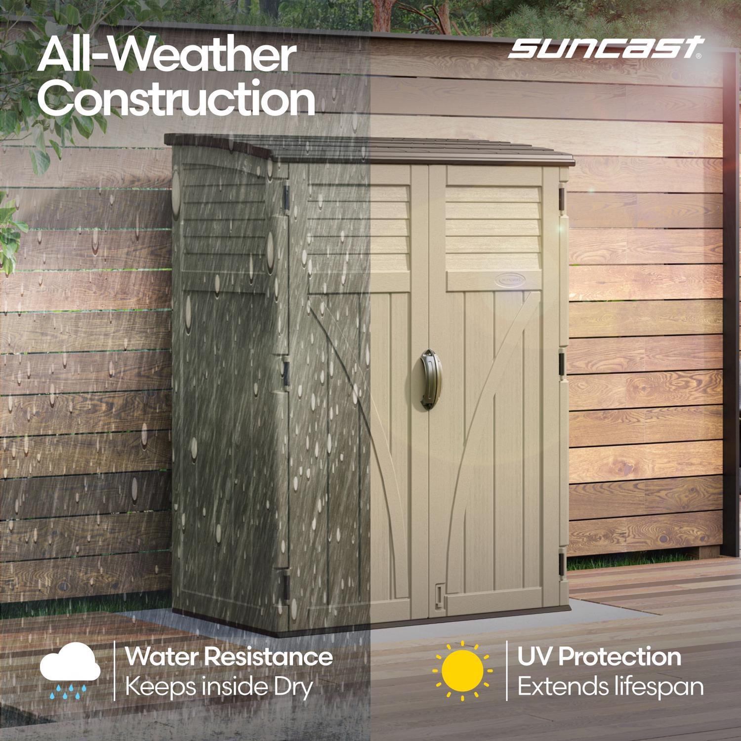 Suncast Large Vertical 4 ft. x 2 ft. Resin Vertical Storage Shed with Floor Kit