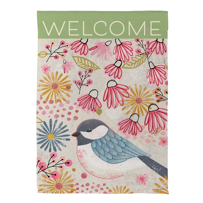 Evergreen Pastel Doodles Chickadee Suede House Flag