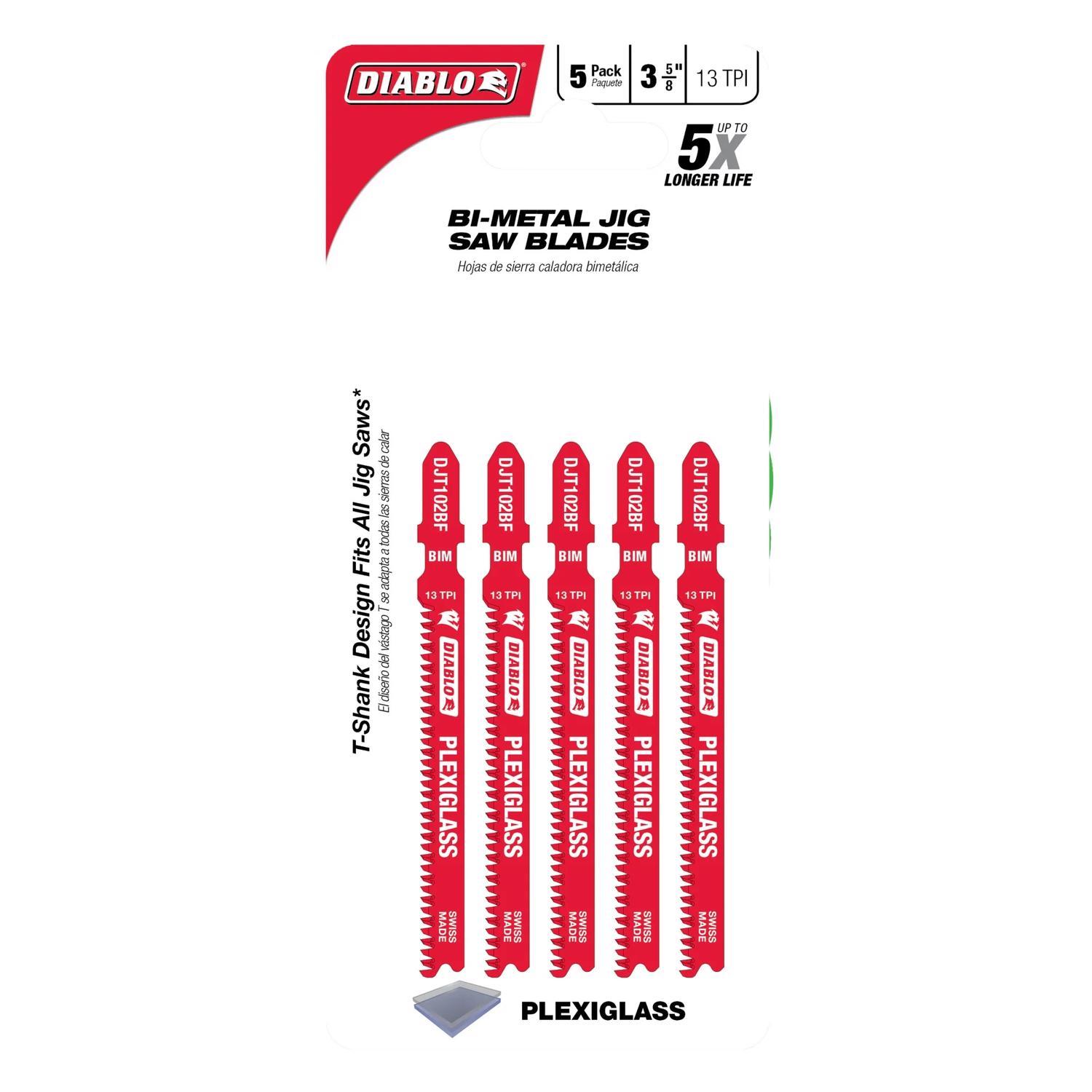 Diablo 3-5/8 in. Bi-Metal T-Shank Plexiglass Jig Saw Blade 13 TPI 5 pk