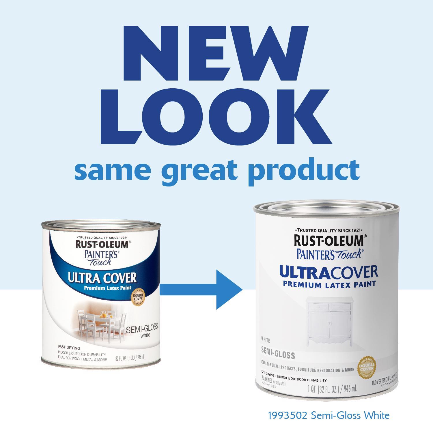 Rust-Oleum Painters Touch Ultra Cover Semi-Gloss White Water-Based Paint Exterior and Interior 1 qt