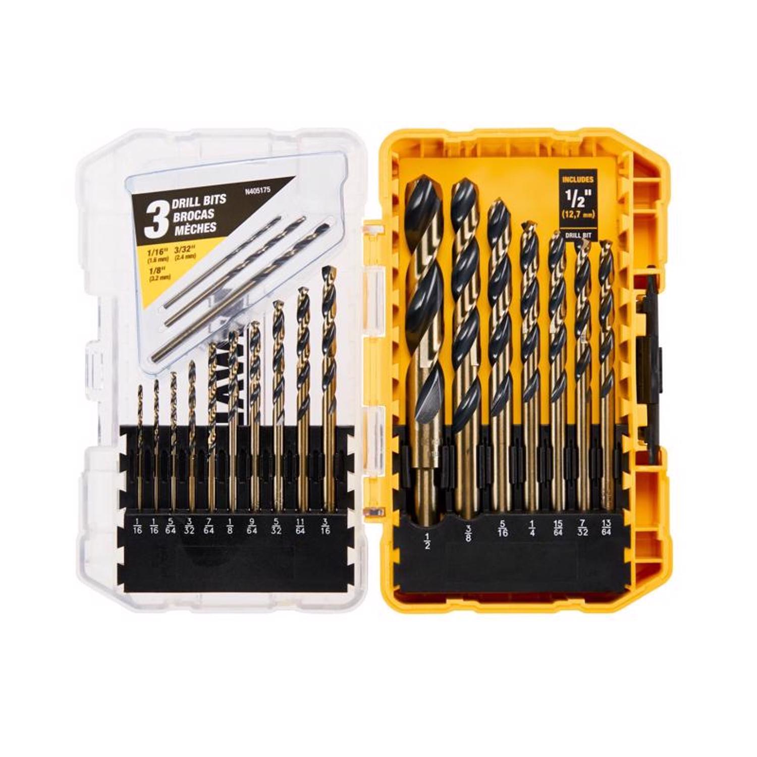 DeWalt BLACK & GOLD High Speed Steel Pilot Point Drill Bit Set Straight Shank 20 pc